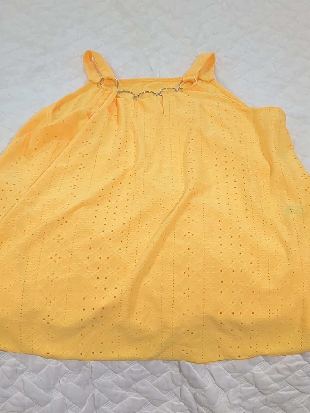 Women's Yellow Eyelet Top with Ring Detail